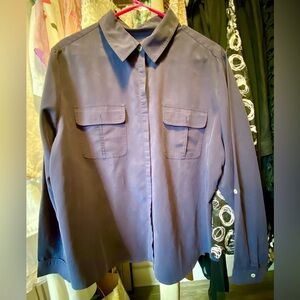 Chico’s navy blue silky button up blouse sz3